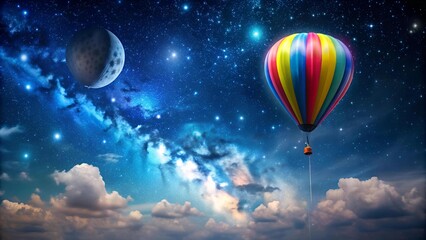 Fototapeta premium Celestial Ascent: A Balloon's Journey to the Starry Heavens generative AI