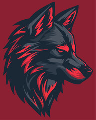 Fierce Black and Red Wolf Head Logo - Aggressive Predator Emblem