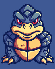 Angry Blue Turtle Mascot Logo - Determined Gaming Character