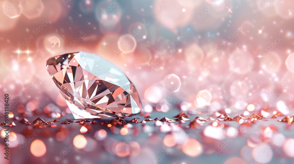 Aufkleber close-up of diamond shining on a glossy surface amidst hazy background with blurred lights in the di