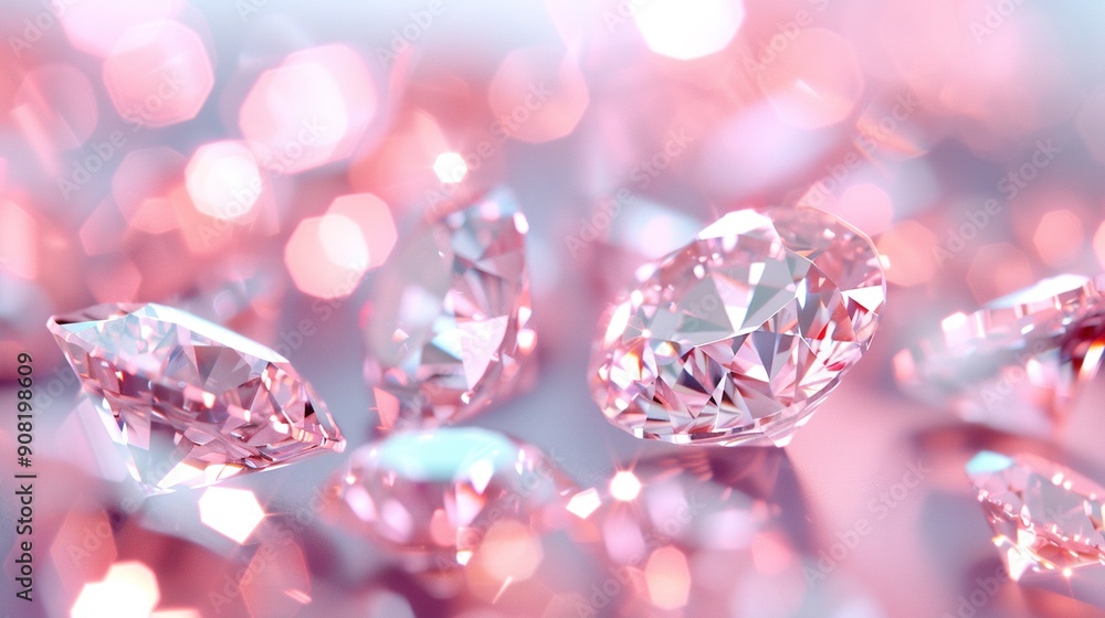Poster a cluster of pink diamonds resting on a pink-and-white background with a hazy backdrop