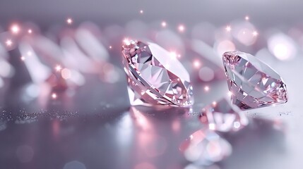   A pair of diamonds resting atop a silver surface, surrounded by a halo of soft light