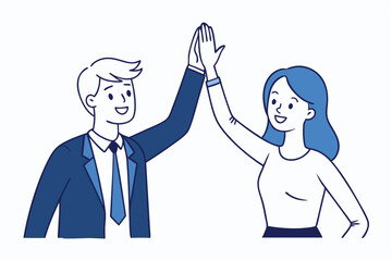 Businesswoman giving a high five to a colleague in meeting, One continuous single line hand drawing line art
