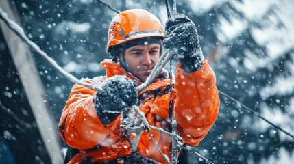 Lineman Working in Snowy Conditions