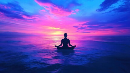 Silhouette of a Woman Meditating at Sunset