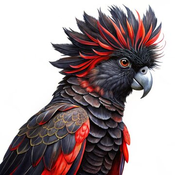 Rare Red-tailed Black Cockatoo (Calyptorhynchus banksii) female in Queensland, Australia. It is a large black cockatoo native to Australia. No people. Copy space