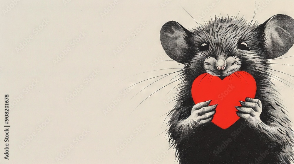 Aufkleber a drawing depicts a rat clutching a heart while displaying a shocked expression on its countenance, 