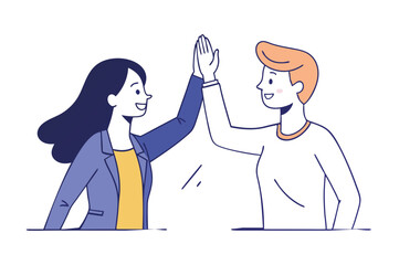 Businesswoman giving a high five to a colleague in meeting, One continuous single line hand drawing line art