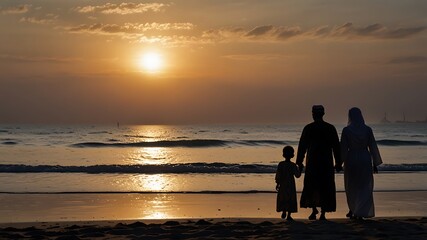 Family Beach Sunset: Silhouette of Love and Togetherness