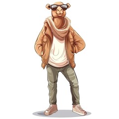 Fototapeta premium Camel Smart Casual animal fashion cartoon isolated whitebackground 16:9