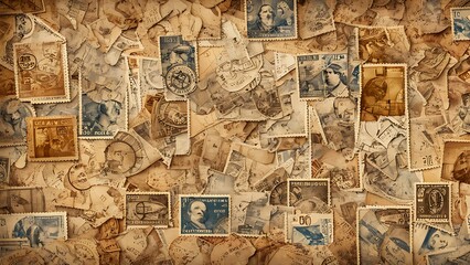Fototapeta premium Vintage Postage Stamps: A Collection of History, Mail, and Philately