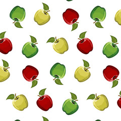 Transparent background with multi-colored apples.Vector seamless pattern with multi-colored apples on a transparent background.