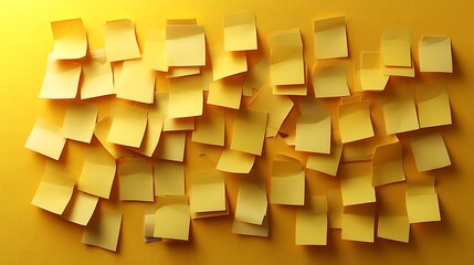  Yellow sticky notes of various sizes and orientations on a bright yellow background. 