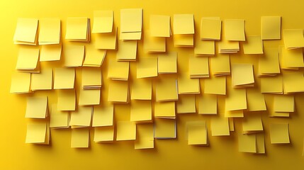  Yellow sticky notes of various sizes and orientations on a bright yellow background. 