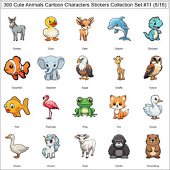 Obraz premium Cute Animals Cartoon Character Stickers Bundle Collection Set of 300 Animal Stickers Part 5