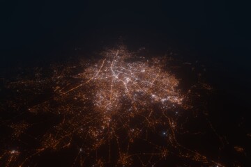 Aerial view on Puebla City (Mexico) from west. Satellite view on modern city at night