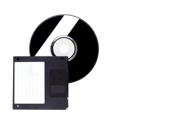 black CD DVD disk and floppy disk