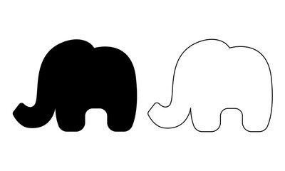 Elephant black silhouette, illustration, icon. Elephant cookie shape. Vector cookie cutter design. Die cut, laser cutting. Shape for cutting.