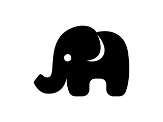Stylized elephant icon. Cute baby elephant logo. Black vector icon, illustration.