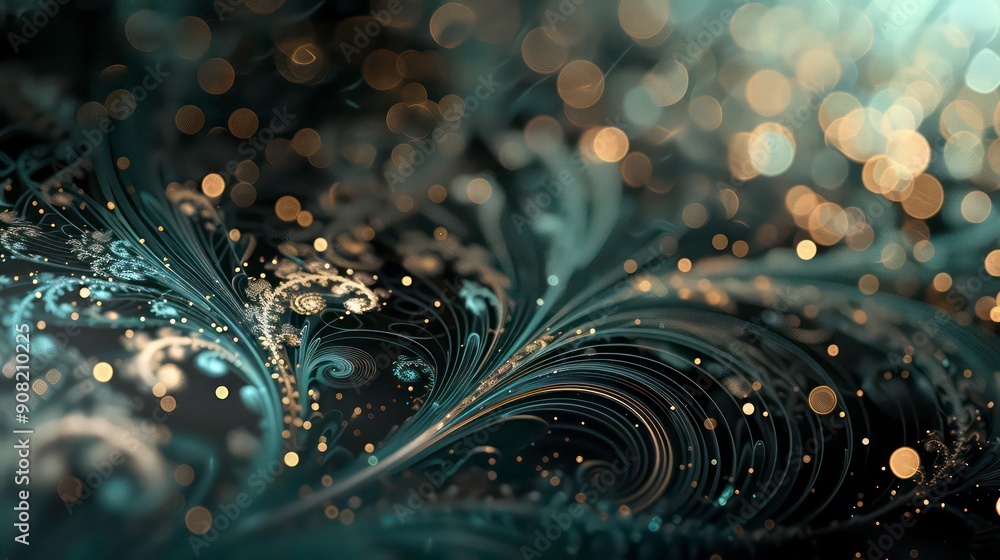 Poster abstract background with glowing lights and a swirling pattern.