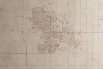 Map of Regina (Canada) on an old vintage sheet of paper. Retro style grunge paper with light coming from right. 3d render