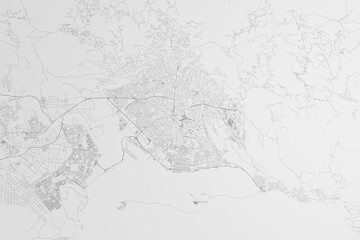 Map of the streets of Kingston (Jamaica) on white background. 3d render, illustration