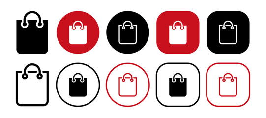 Shopping bag under rounded icon set. Solid and outline icons vector collection.