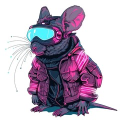 Chinchilla Cyberpunk animal fashion cartoon isolated whitebackground 16:9