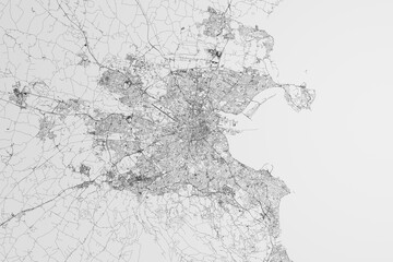 Map of the streets of Dublin (Ireland) on white background. 3d render, illustration