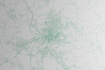 Map of the streets of Pristina (Kosovo) made with green lines on white paper. 3d render, illustration