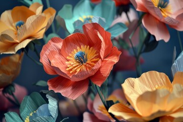 Flowers and leaves made of paper