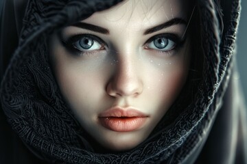 Portrait of a beautiful woman in a hood