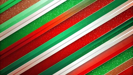 Festive Christmas background with green, red, and white diagonal stripes, holiday design