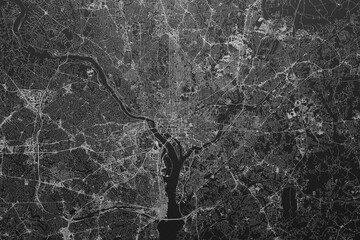 Street map of Washington (DC, USA) on black paper with light coming from top © Hairem