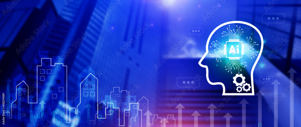 Poster ai tech, virtual graphic global internet connect with ai, artificial intelligence, using command pro
