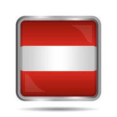 Austrian Flag 3D Glossy Vector Illustration, Rectangular or Square Shape, Scalable EPS File. Square Austrian flag button with elegant silver frame, premium and shiny.