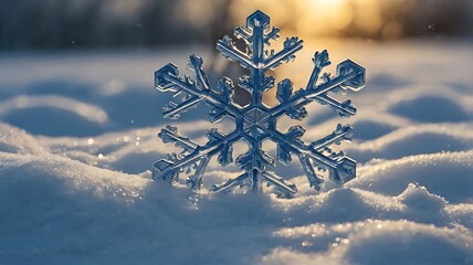 Snowflake ice crystals falling on the ground in a cold winter day with slight daylight
