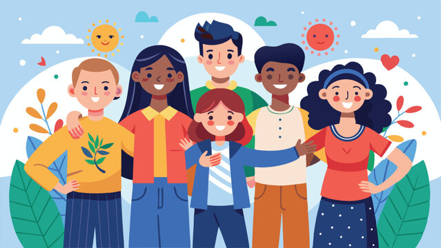 international friendship day, celebrating International friendship day concept, Happy international friendship day, people group hugging together.