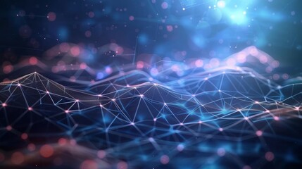 Obraz premium Abstract Network of Interconnected Nodes, 3D Render, Blue and Pink Bokeh, Digital Connectivity, abstract, network, connectivity