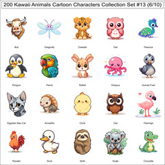 Animals Kawaii Cartoon Characters Bundle Collection Set of 200 Animal Stickers Part 6