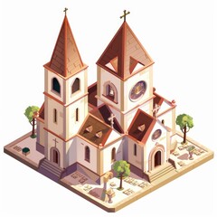 Fototapeta premium Isometric Church. Religious Building with Chapel Facades in Architectural Design