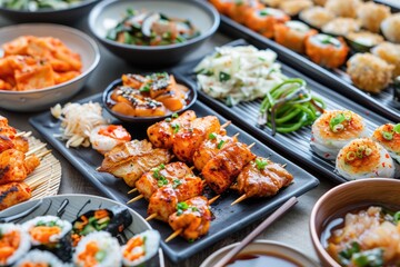 Fototapeta premium Korean Banchan Plate. Authentic Asian Side Dishes for Spicy Dinner