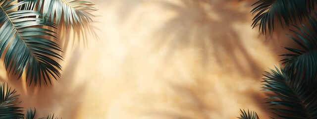  Beautiful texture of beige brown luxury, smooth stucco wall with soft foliage dappled light of tropical tree leaf shadow 