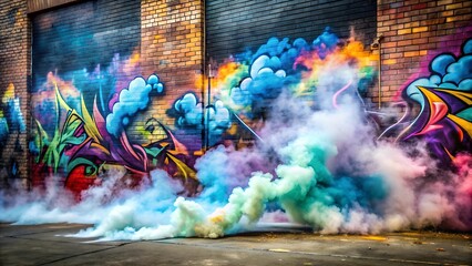 Obraz premium Smoke and Graffiti: A Urban and Artistic Overlay for Street Art Projects AI generated