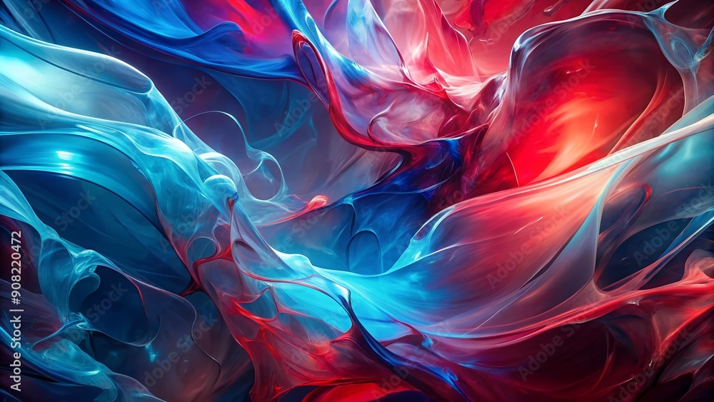 Poster abstract symphony in crimson and azure: a play of transparency and opacity ai generated