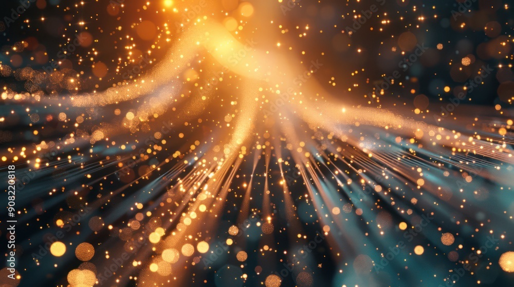 Poster Abstract golden background light wave mesh modern pattern.