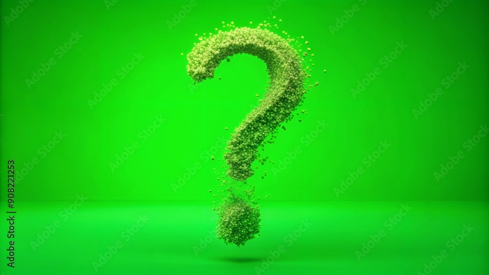Aufkleber spinning question mark particle bounce: kinetic green screen effect generative ai