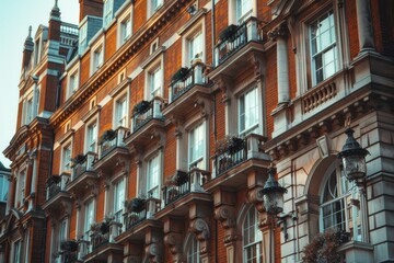 Fototapeta premium London Hotel. Beautiful Brick Architectural Facade in Russell Square, England