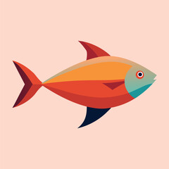 A cartoonish fish with a red tail and orange body