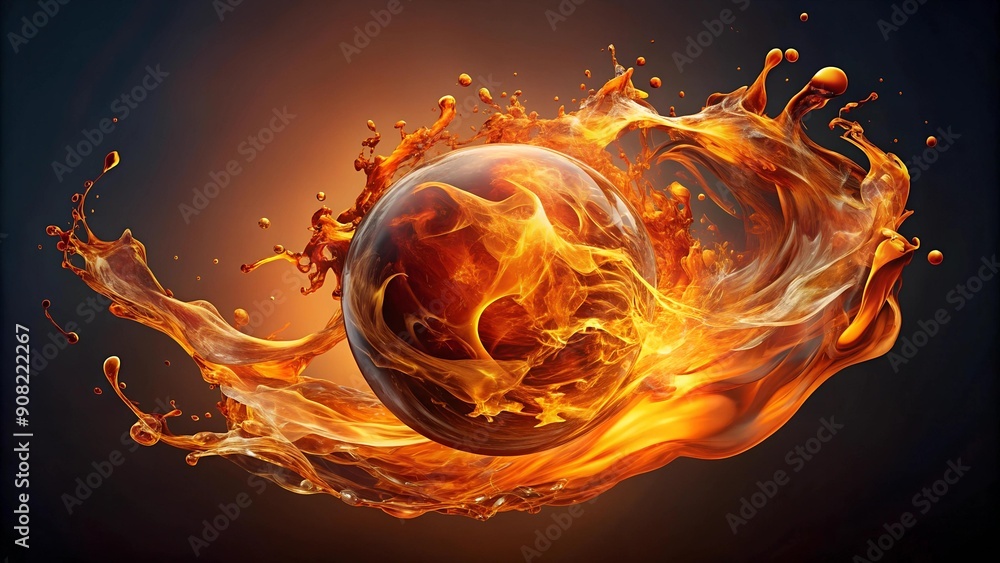 Poster abstract fireball with fluid forms ai generated